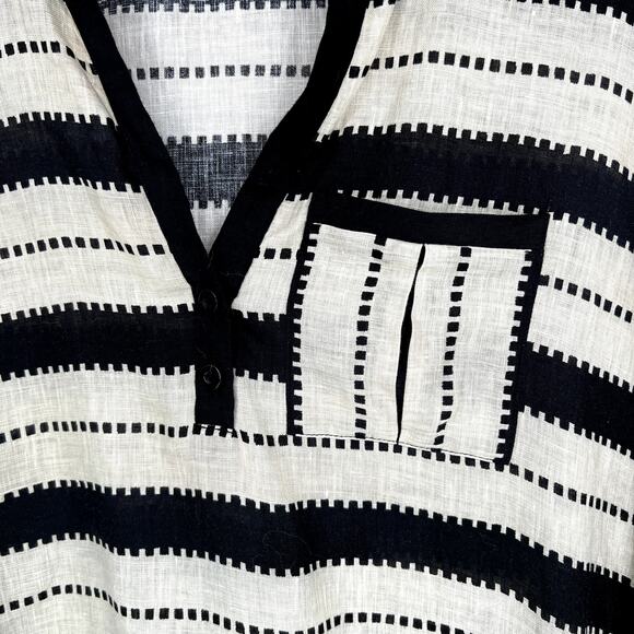Worth Striped Dolman Sleeve Relaxed Fit Tunic Top Black/Tan Linen size Large - Picture 8 of 11